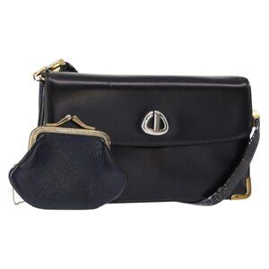 Authentic Christian Dior Shoulder Bag Leather Navy Gold